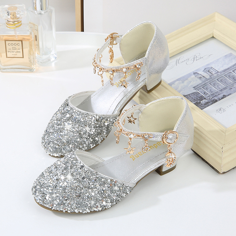 Girls Rhinestones Decor Sandals Princess Shoes Dress Shoes - Temu