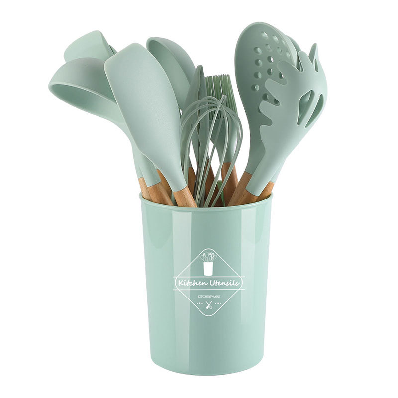 Wooden Handle Silicone Kitchenware Storage Bucket Set - Temu