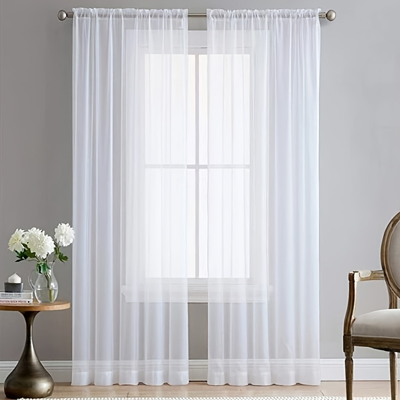 

2 Panels Elegant White Sheer Voile Curtains For Kitchen, Bedroom, And Living Room - Soft And Breathable Window Treatment With Rod Pocket - Perfect For Home Decor