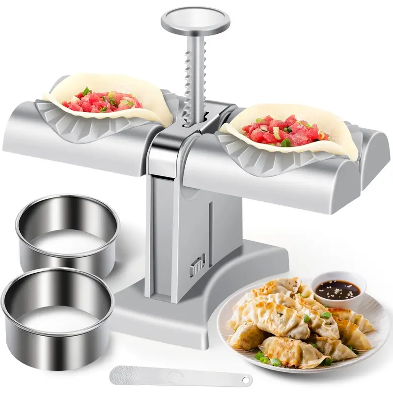 1pc Herobaby Automatic Double Head Dumpling Maker With Stuffing Scoop, 2  Noodle Cutters, And 3.3 Inch Mold - Perfect For Wrapping, Cutting, And  Pressi