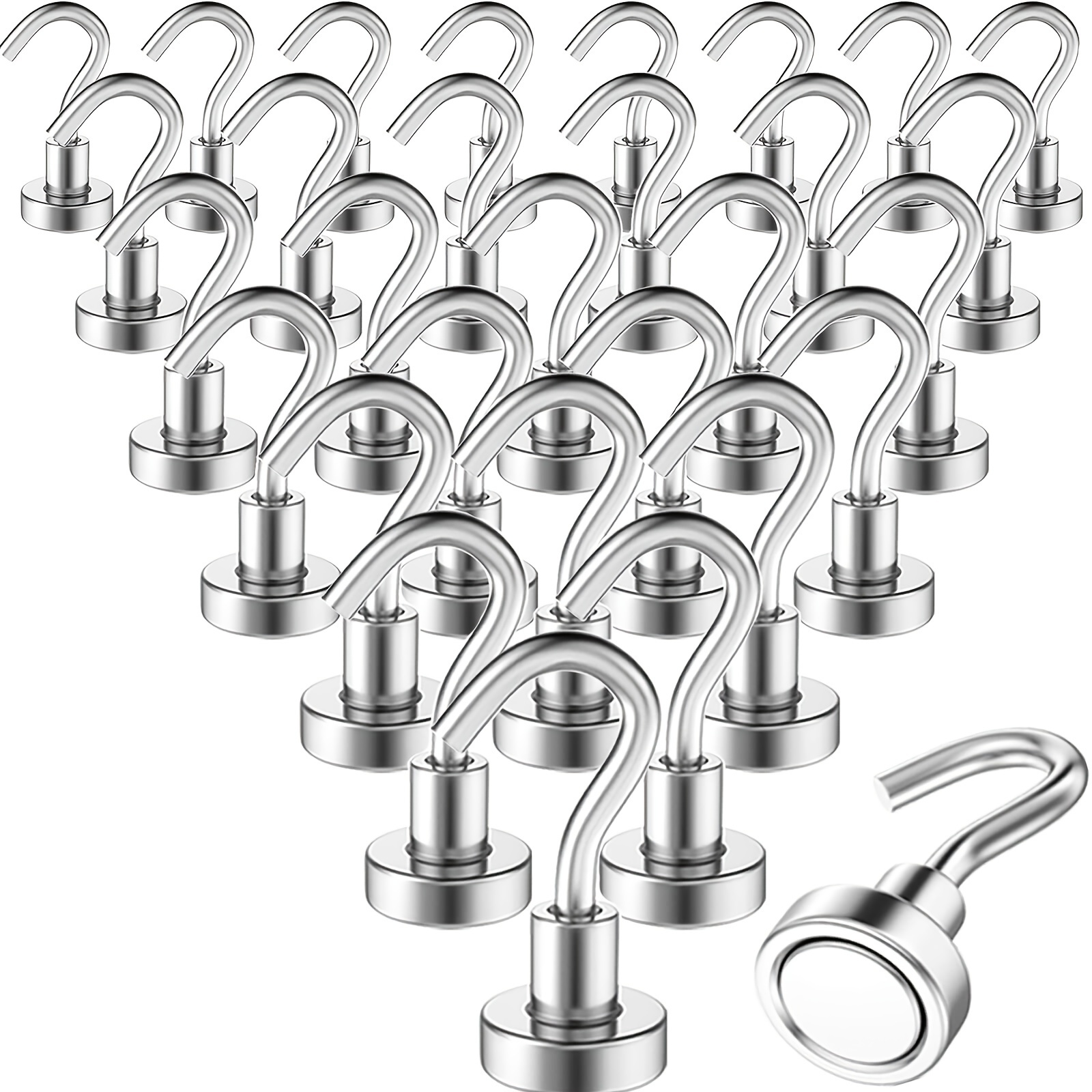 

30pcs/pack Magnetic Hooks Heavy Duty, 25lbs Strong Neodymium Metal Magnets With Magnetic Hooks For Hanging, Magnetic Hooks For Cruise Ship Camping Grill Kitchen Fridge Garage Wall