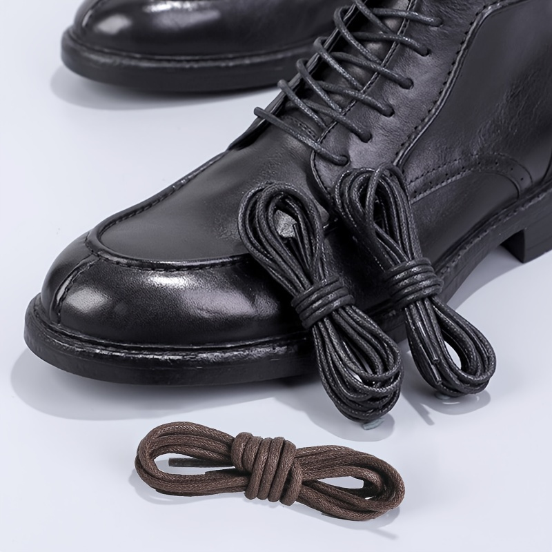 1 Pair Men's Waxed Round Oxford Shoelaces Black And Brown Dress Shoe