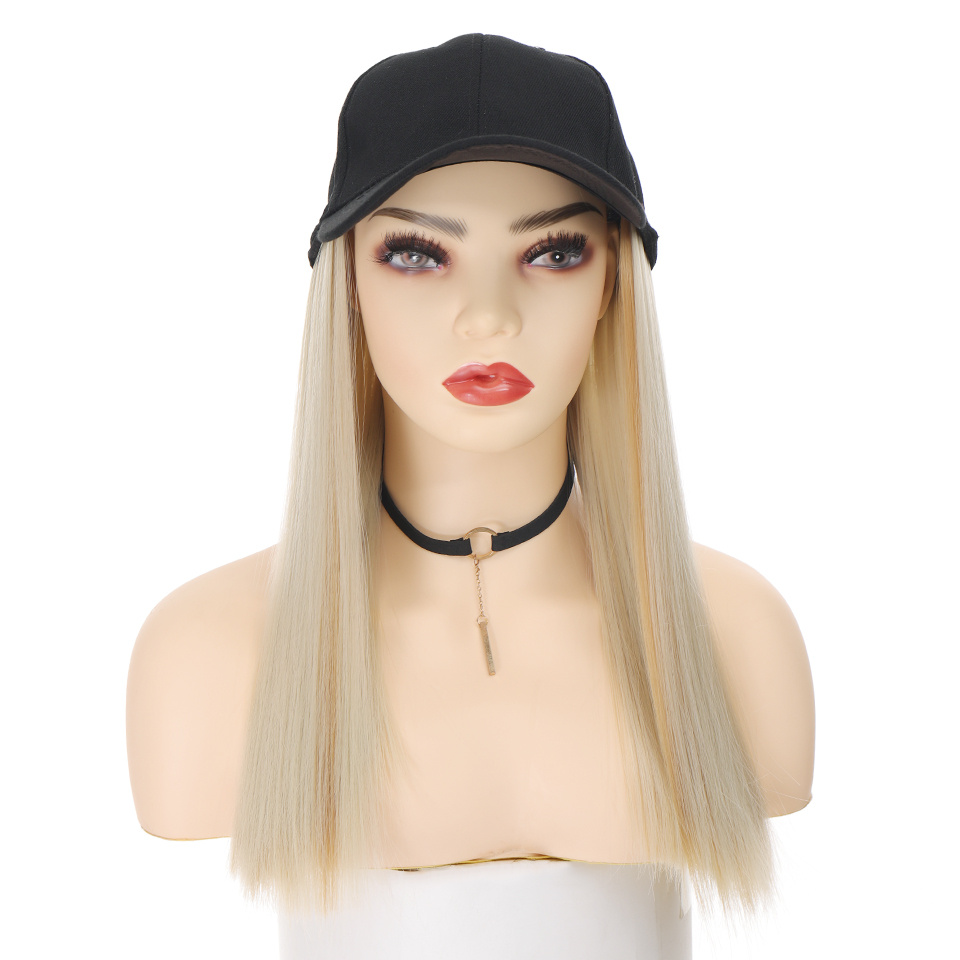 Short Medium Length Straight Hat Wig Baseball With Hair Extensions