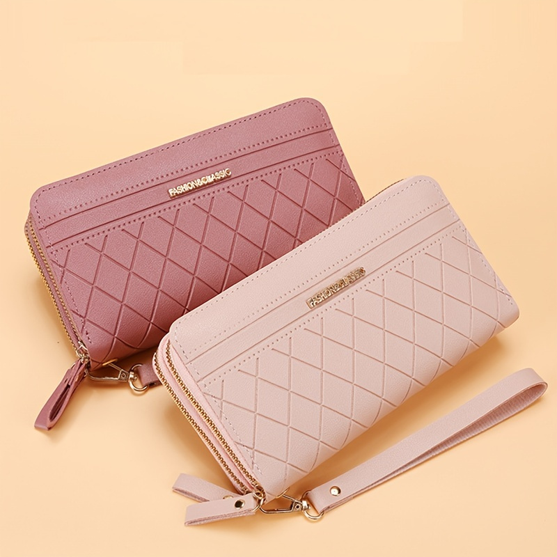 Solid Color Slim Card Purse, Portable Credit Card Holder With Zipper, Faux  Leather Wallet With Rhombus Pattern - Temu