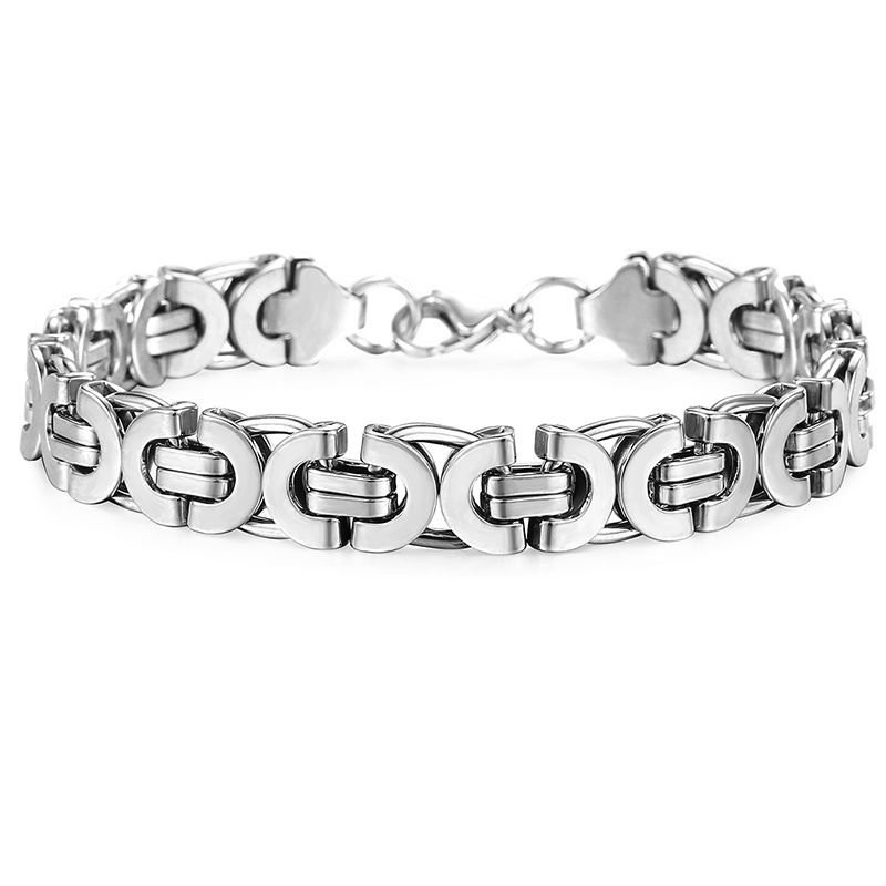 E-shop Herren 304L Edelstahl Farbe 304L Edelstahl Flache Byzantinische Kette Armband, Gotisches Rock-Stil, 11mm Breit, Lässiger Stil, Magnetisch, Nein,