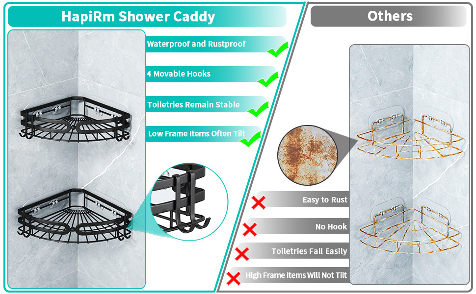 HapiRm Corner Shower Caddy with Shampoo Holder, 2-Pack Shower