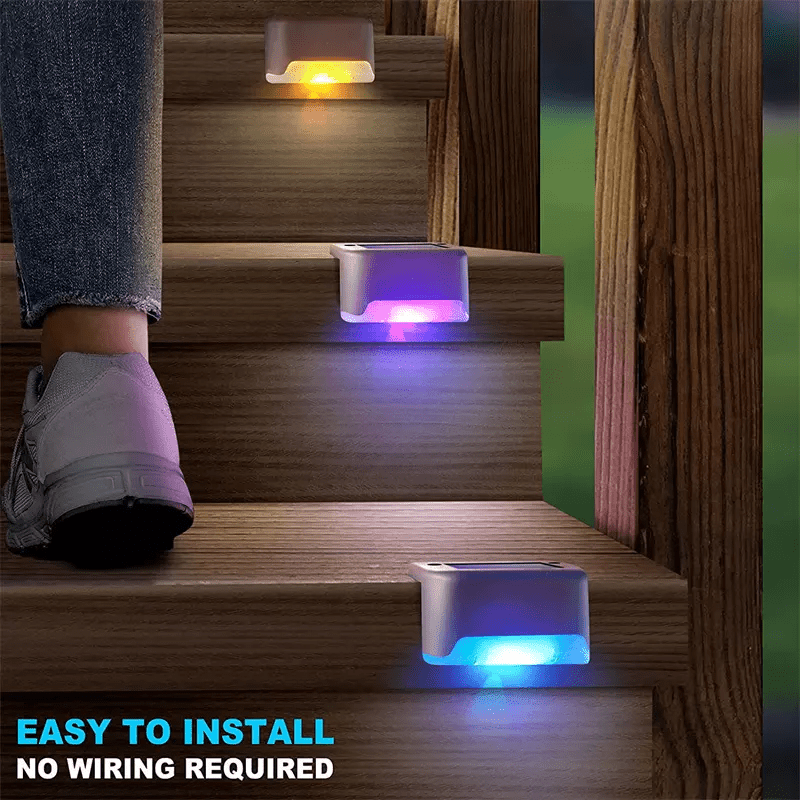 4pcs led waterproof rgb colorful solar deck lights outdoor solar step lights for decks stairs patio path yard garden decor lamp warm white details 2