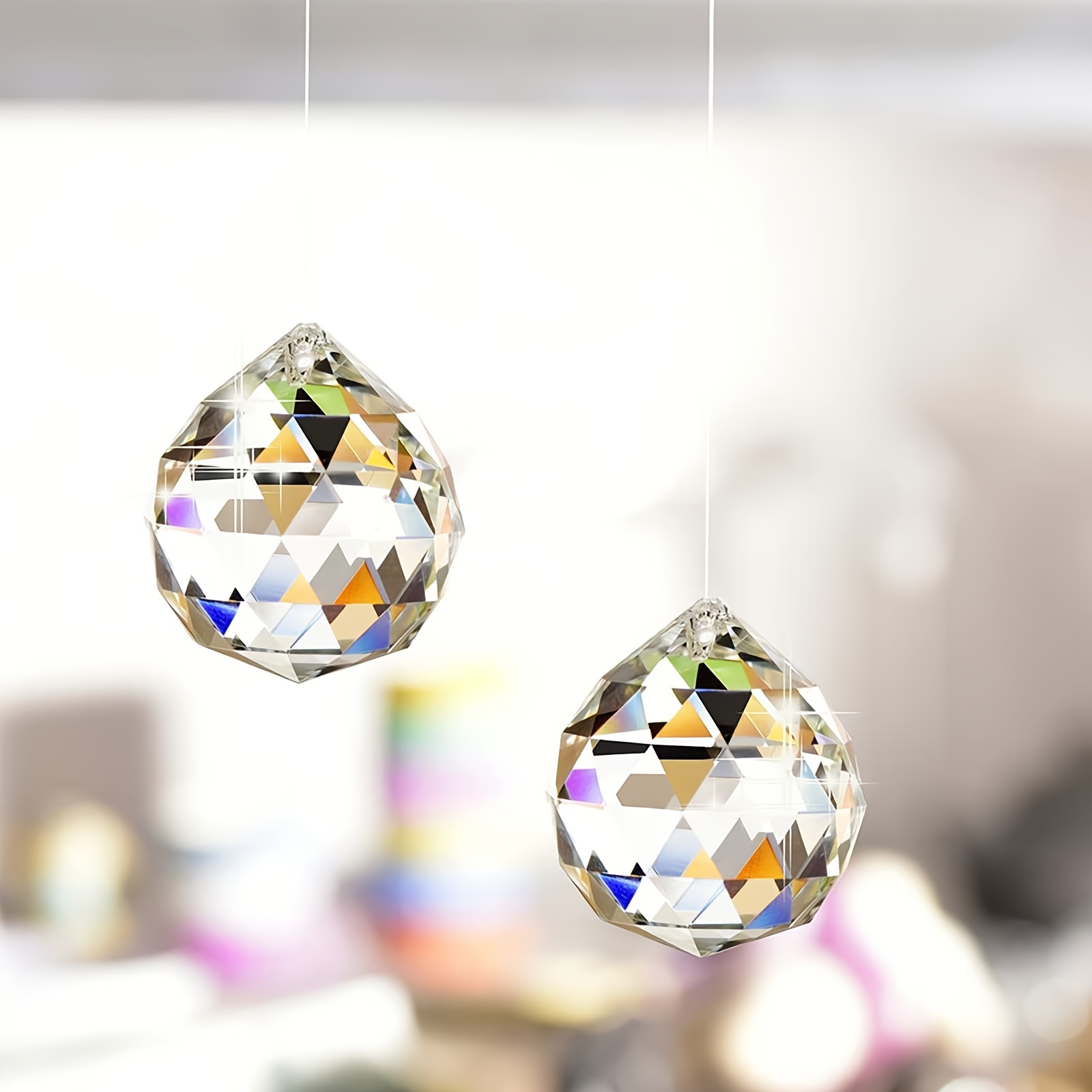 

Add A Magical Touch To Your Home With These 2pcs Clear Glass Crystal Ball Prism Pendants!