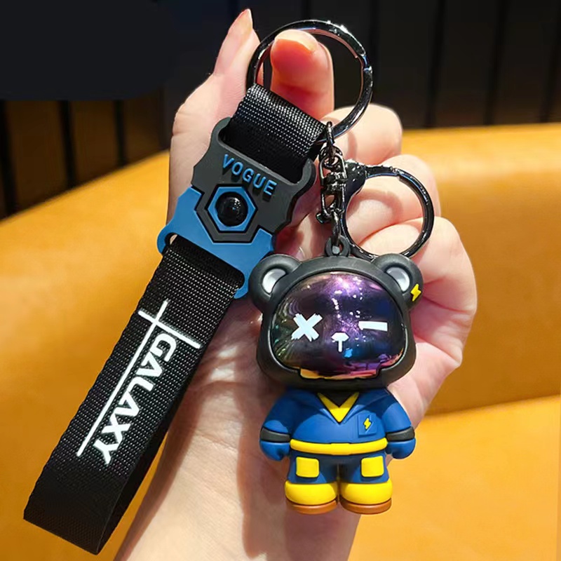 cute galaxy rubber astronaut bear keychain keyring for women men girls boys  car key chain ring bag charm pendant jewelry trinket