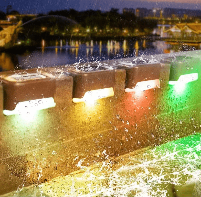 4pcs led waterproof rgb colorful solar deck lights outdoor solar step lights for decks stairs patio path yard garden decor lamp warm white details 4