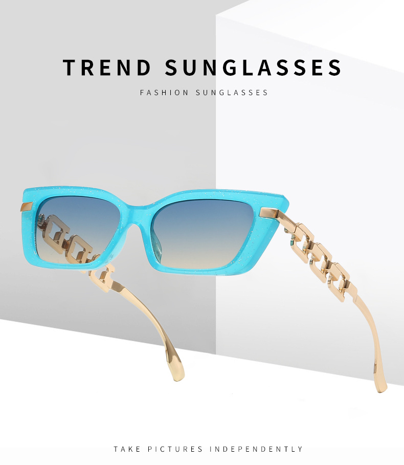 Cat Eye Sunglasses Metal Hollow Lock Chain Temple Shades Glasses Small Frame  Women's Eyewear - Temu