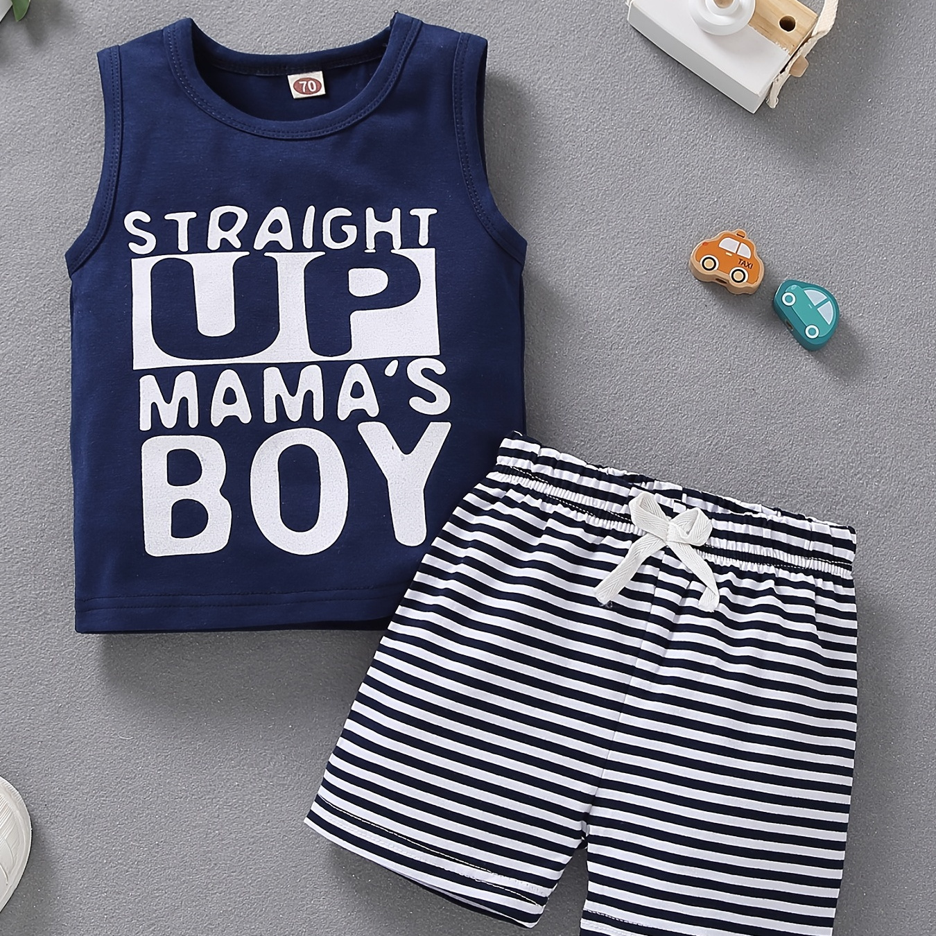 

2pcs Baby Boys "straight Up Mama's Boy" Vest & Shorts Set Clothes