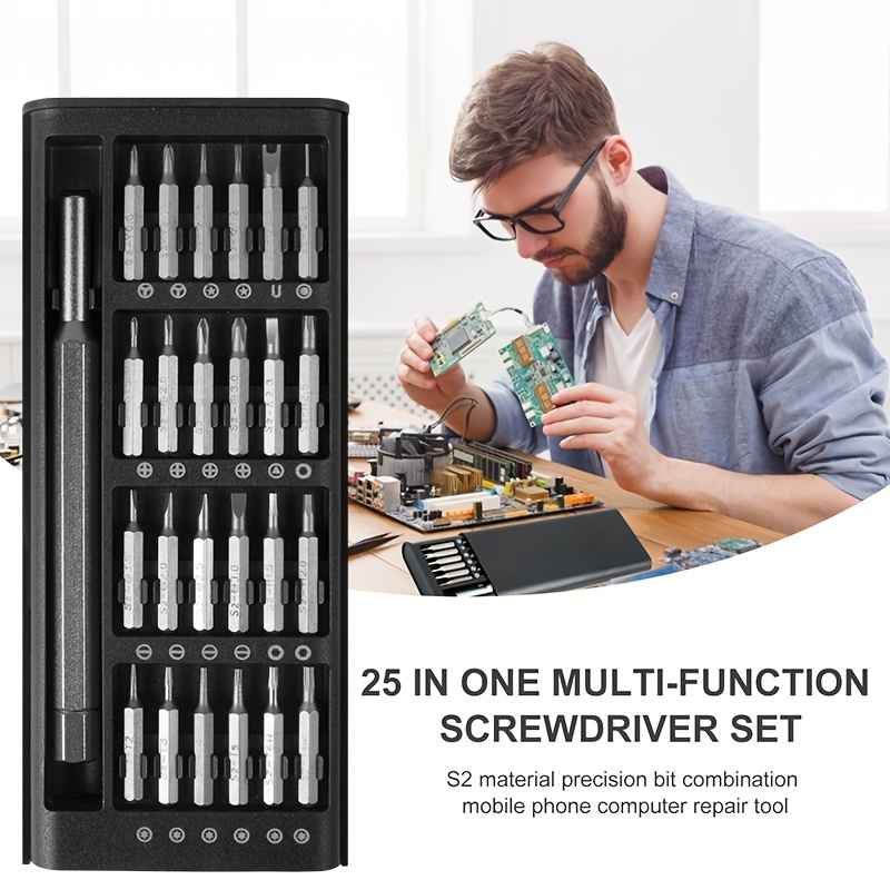 

25-in-1 S2 Steel Screwdriver Set - Torx, Phillips, Slotted Bits For Phone Repair