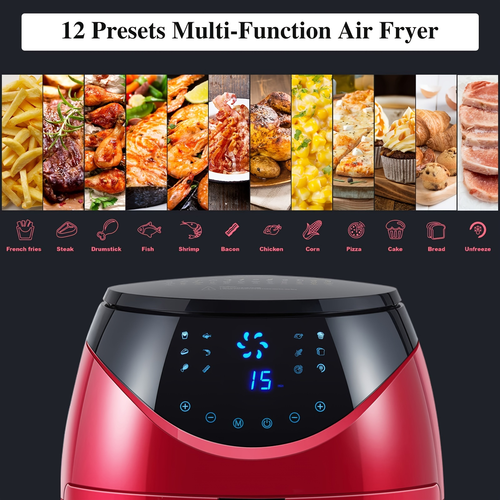 Air Fryers 1.19gal Large Capacity 1400W 360 Hot Air Circulation Smart  Automatic Household Multi-function LED Touchscreen Deep Fryer Without Oil  Fryer