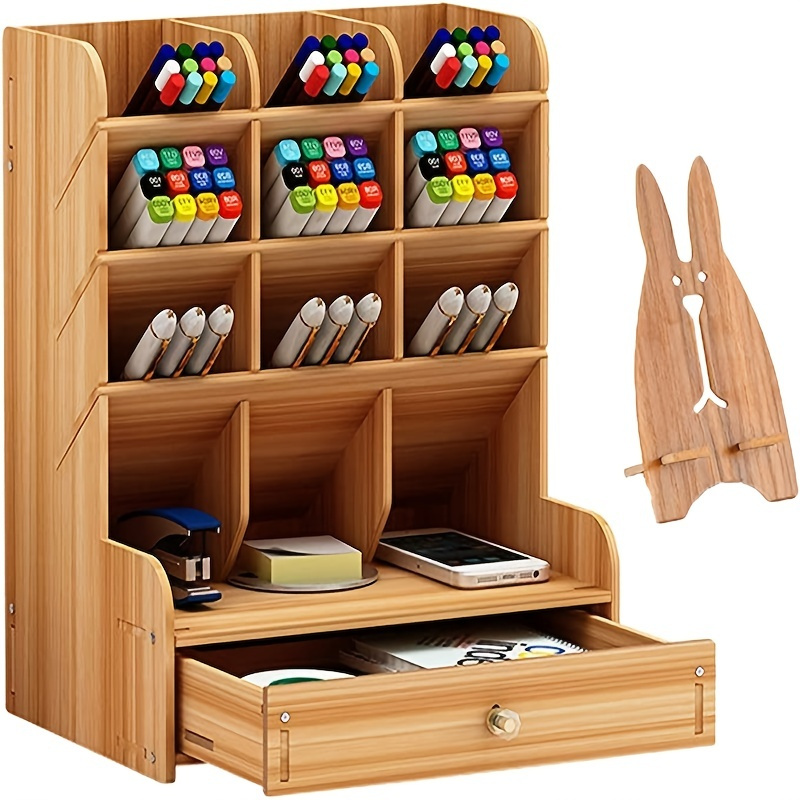 Wooden Desk Organizer Multi functional Diy Pen Holder Pen - Temu