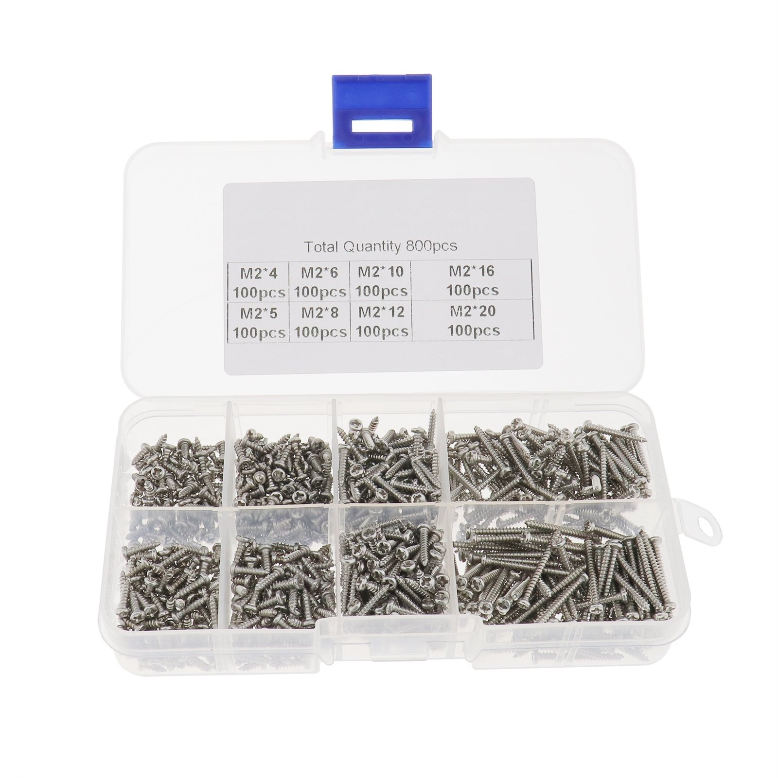 800pcs M2 Self Tapping Screws Flat Head Assorted Kit Stainless Steel Tools & Home Improvement