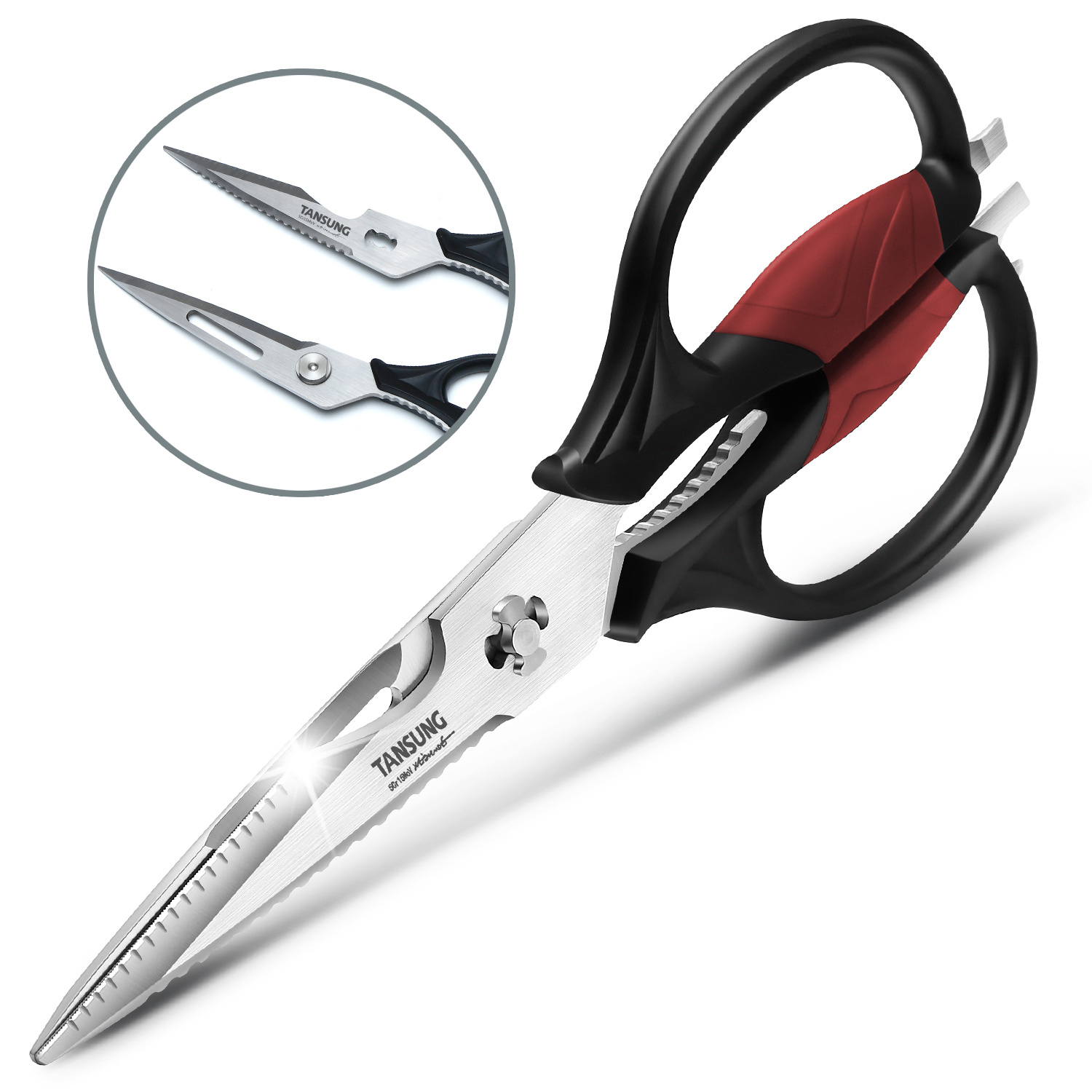 Heavy Duty Kitchen Scissors TANSUNG, Multifunction Kitchen Shears for  Poultry, Fish, Herb, Flowers - Sharp Blade Shears - Detachable for Easy to  Clean - Peeler, Bottle Opener (Black) by ‎TANSUNG - Shop