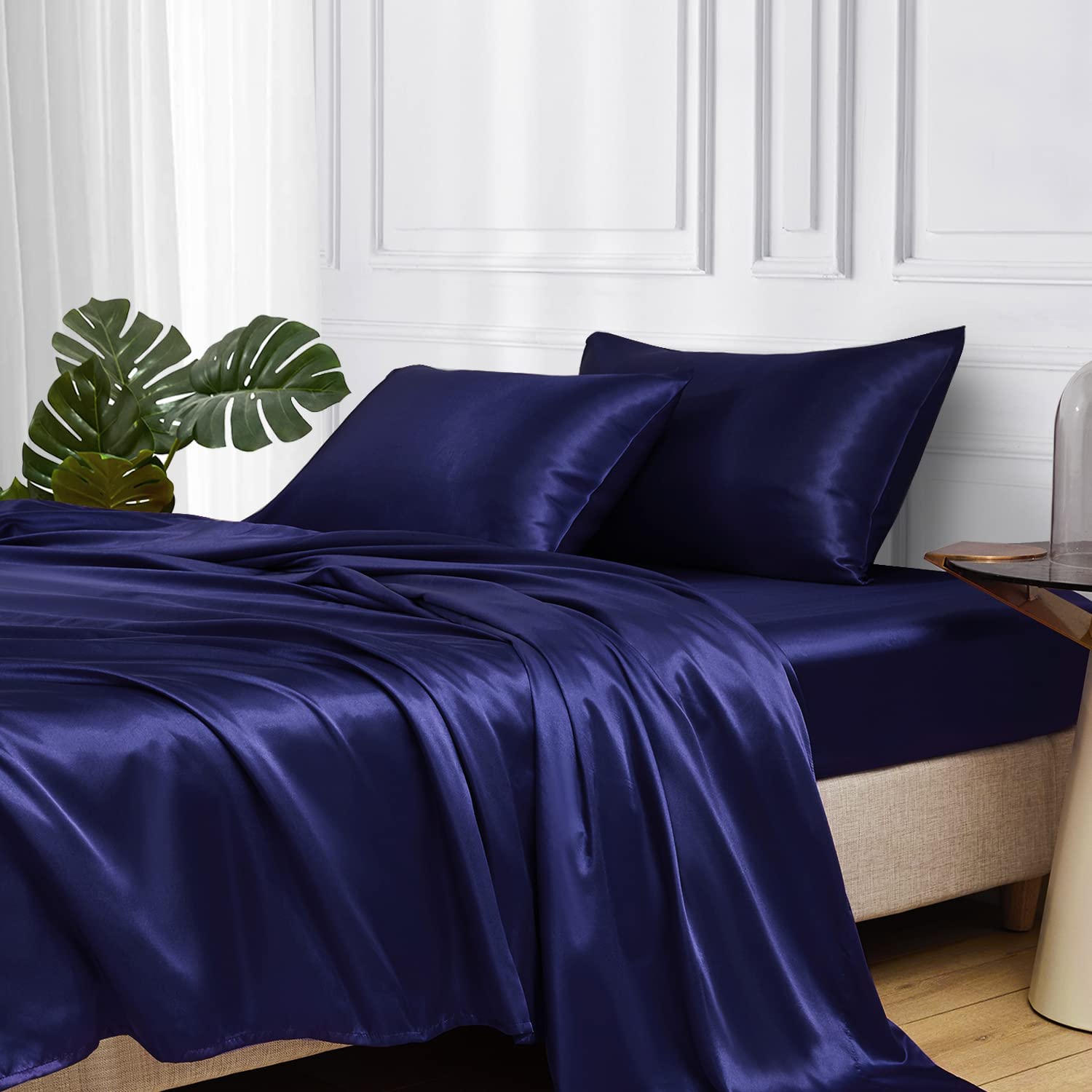 Satin Bedding Set (1 Flat Sheet + 1 Fitted Sheet + 2 Pillowcase),