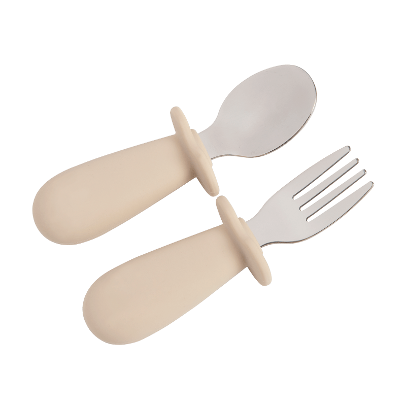 1set/2pcs Silicone Spoon & Fork Set, Training Utensils For Baby