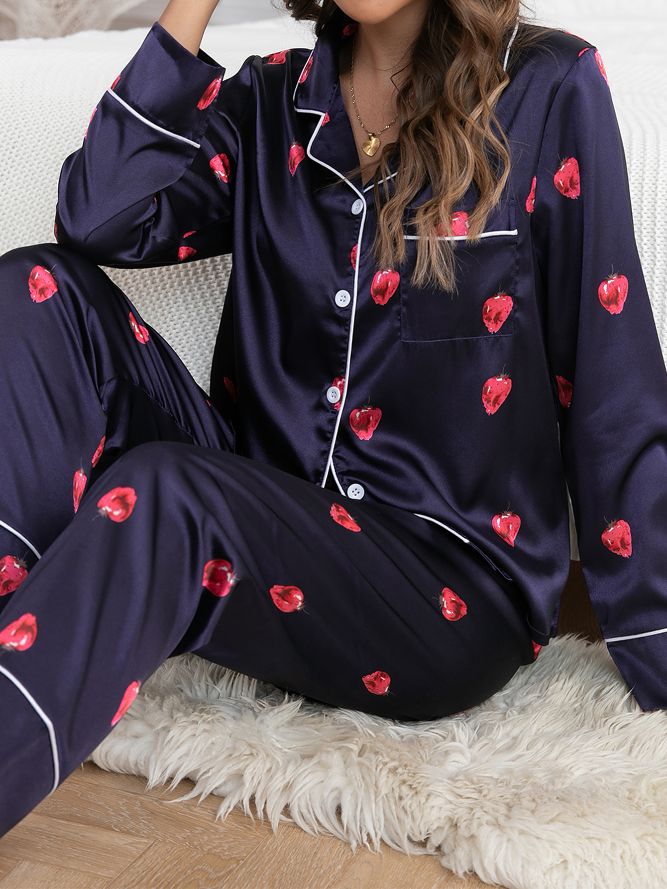 Plaid Satin Pajama Set, Long Sleeve Buttons Top & Elastic Waistband Pants,  Women's Sleepwear & Loungewear - Temu Germany