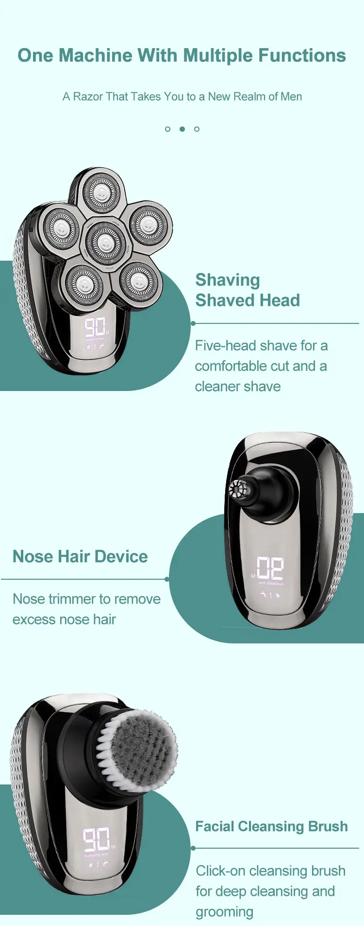 head shavers for men six blade electric shaver bald hair clipper rechargeable six in one razor cordless and rechargeable bald head shaver details 5
