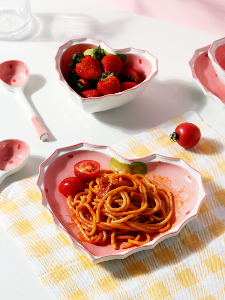 Comprar Vajilla japonesa, cuenco de cerámica para ensalada de frutas,  cuenco bonito para postre para niños, cuenco para comer, vajilla creativa  con forma de corazón para niña en casa