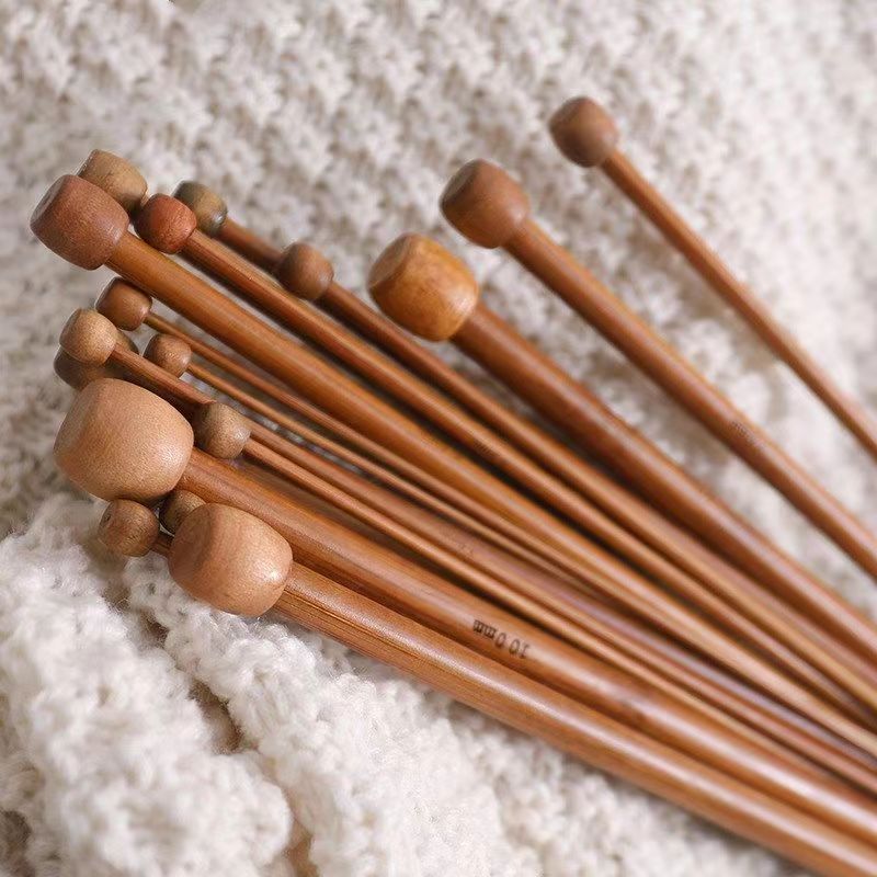 Lhcer Bamboo Knitting Needles Set, Single Pointed Carbonized Knitting Needle 18 Sizes (2mm to 10mm), Knitting Needles Set, Bamboo Knitting Needles Set