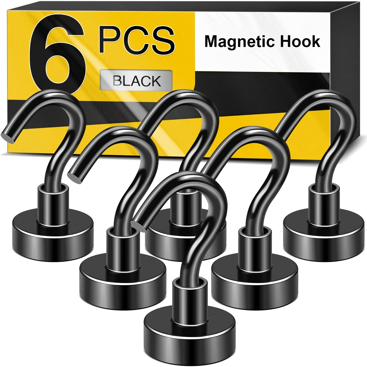 6pcs Black Magnetic Hooks, 25Lbs Strong Heavy Duty Cruise Magnet S-Hooks For Hanging, Cabins, Grill, Kitchen, Garage, Workplace And Office