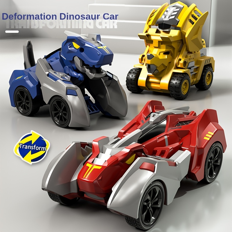 Dvkptbk 3PC Transformer Dinosaure Jouets Dinosaure Transformateur Voiture  Jouet Tirer Dino Voiture de Course Anniversaire Jouet Cadeaux pour Garçons  et Filles 