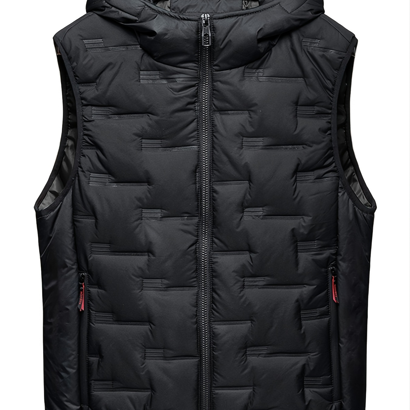 Men's Casual Vest Padded Black Zip Up Hooded Vest Jacket Gifts