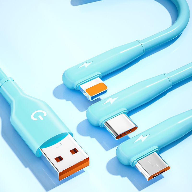 3-in-1 Silicone Elbow Data Quick Charging Cable Huawei Xiaomi Phone Macaron Charging Cable