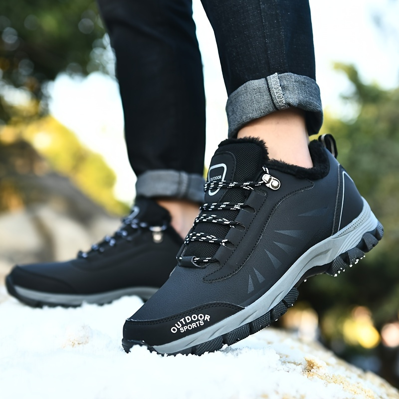 Men's Hiking Shoes, Non-slip Fleece Warm Outdoor Shoes - Sports ...