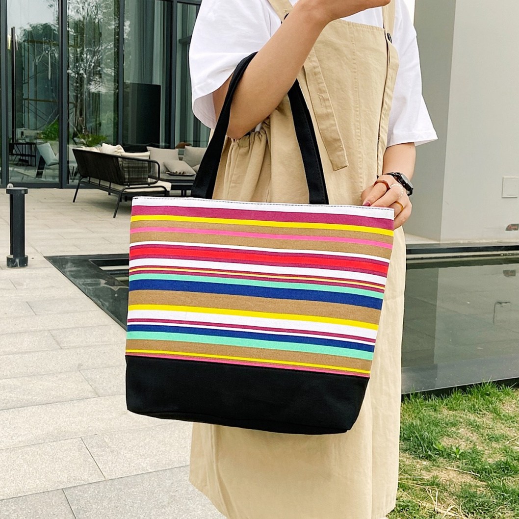 New Striped Casual Tote Bags Large Capacity Canvas Handbags Women