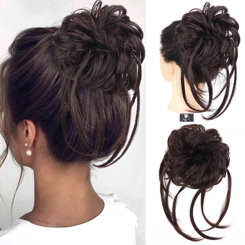 Messy Hair Bun Hair Piece Tousled Updo Scrunchies With Braids Curly
