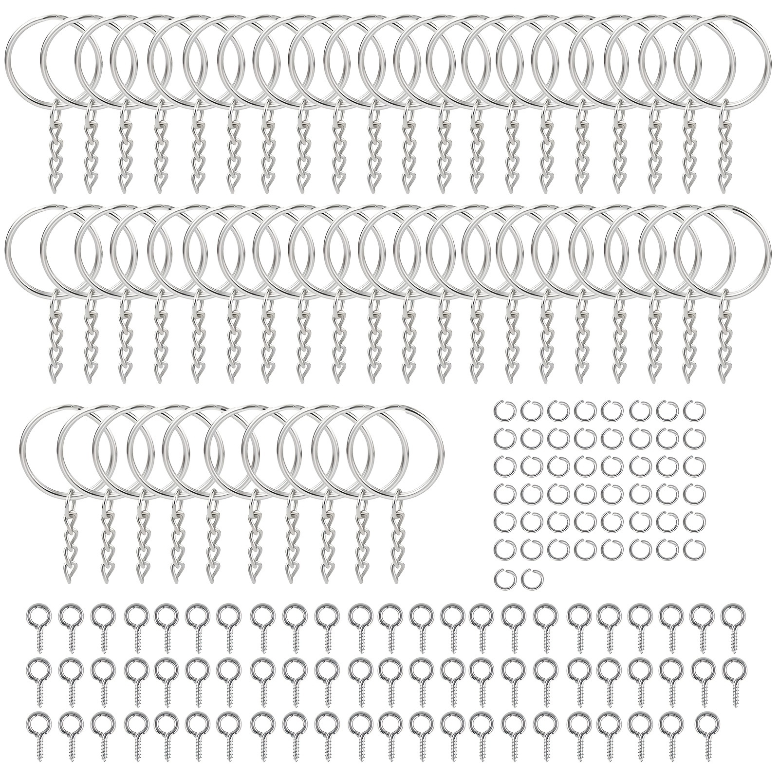 

150pcs Split Keyrings Metal Key Chain Double-loop Key Rings Silver Keyring Blanks Key Ring With Link Chain Open Jump Ring Screw Eye Pins Bulk Diy Art Craft For Jewelry Making Keys Bags Decor, 25mm