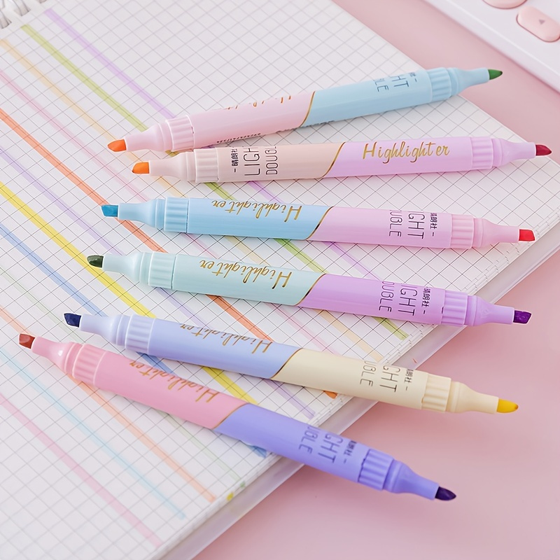 Haile 6pcs/set Double Tip Highlighter Pens Macaron Color Manga Markers  Midliner Pastel Highlighters Kawaii Japanese Stationery