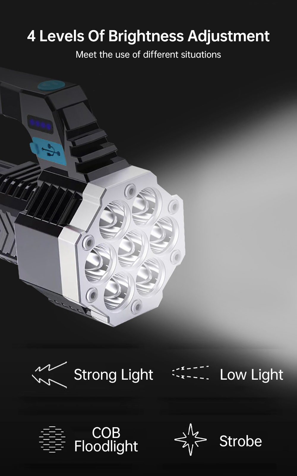 Linternas LED de alta potencia luz lateral COB iluminación exterior ligera  Kuymtek antorcha ABS 4LED linterna recargable de 400LM potente