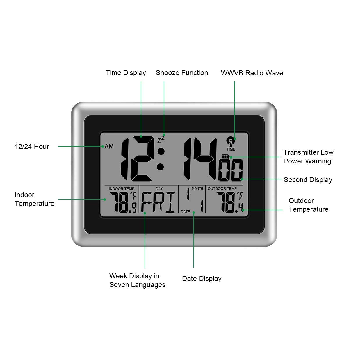 1pc Simple Digital Wall Clock With Lcd Display, Alarm And Thermometer  Function