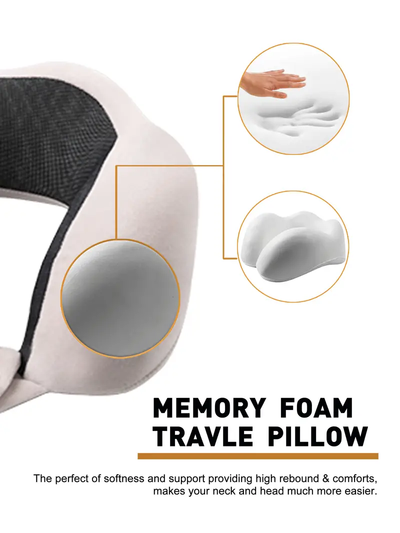 Almohada de cuello para viaje Plus para cuello apoyo cuello, suave espuma  de memoria cojín para avión, coche y tren ligero & Portable forma de U  cojín