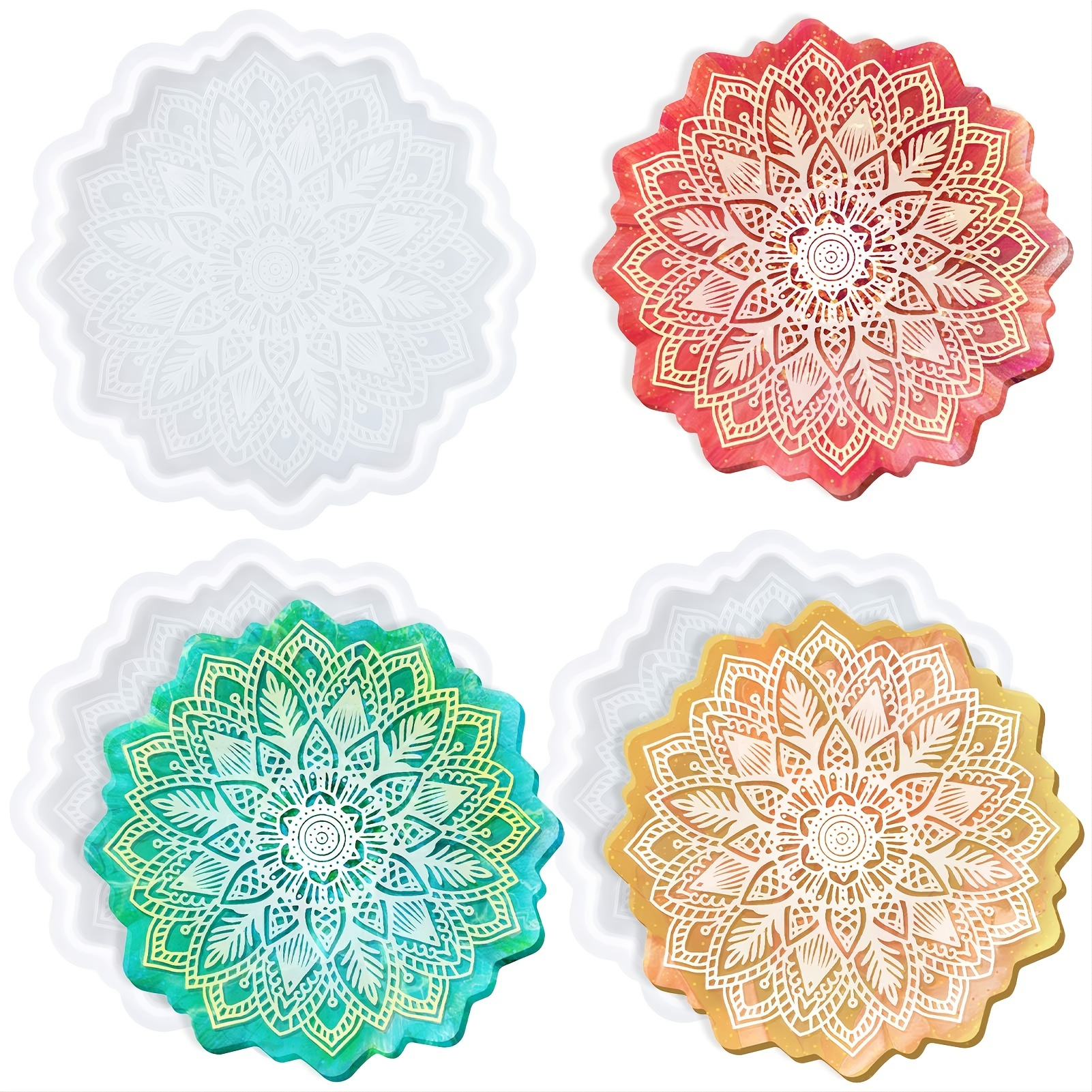 

3pcs Sun Flowers Tray Epoxy Resin Silicone Molds For Diy Resin Mandala Coaster Snacks Serving Board Jewelry Holder Classic Home Decoration Jewelry Casting Mold Tool