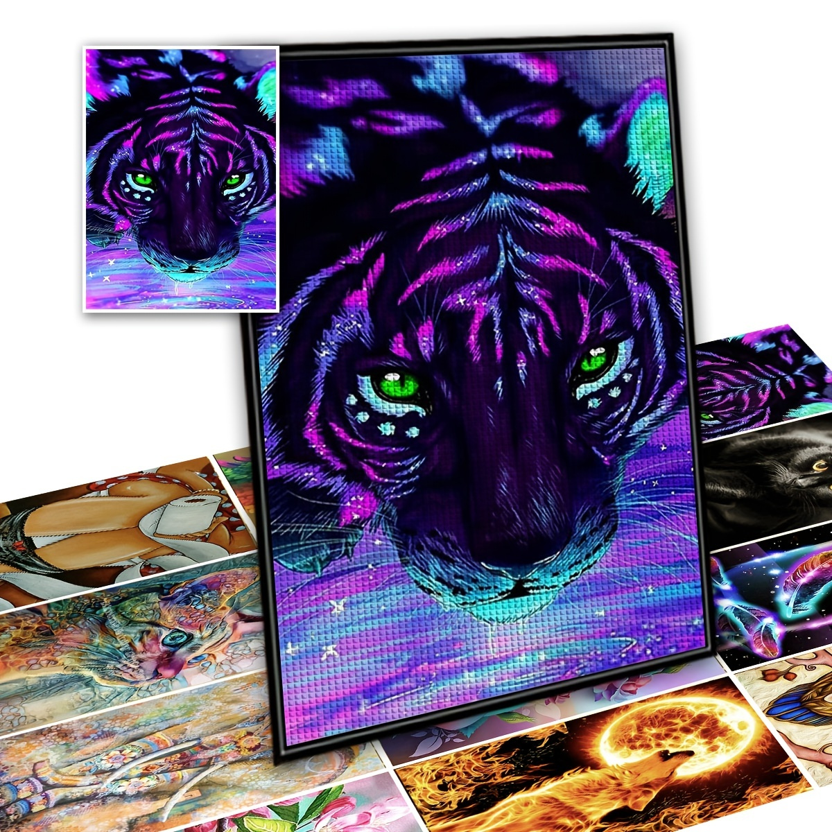 Sparkly Selections Black Light Tiger Diamond Painting Kit, Square Diamonds