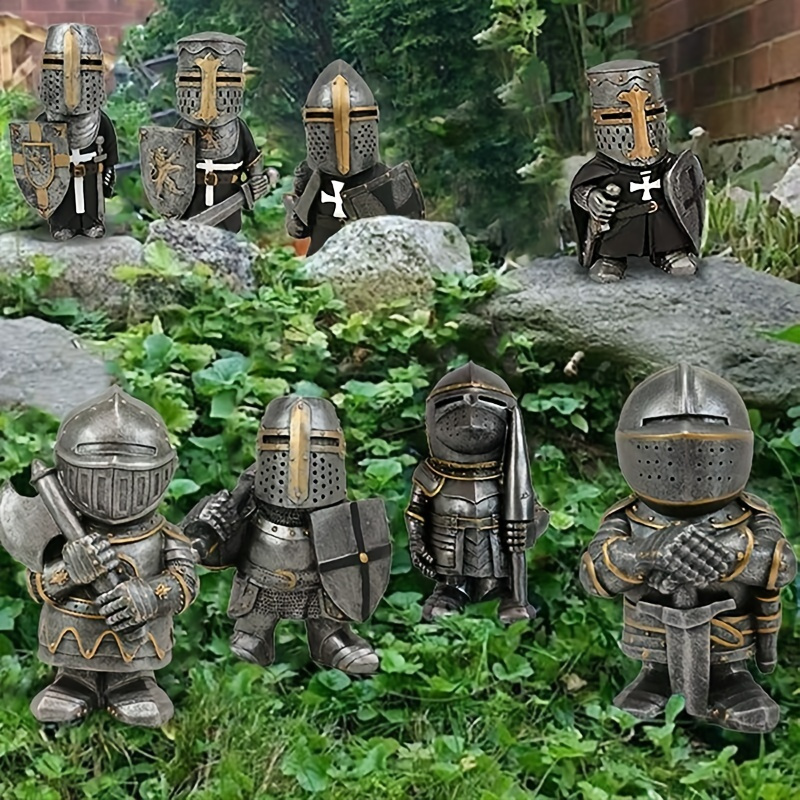 

1pc Knight Gnomes Guard Gothic Guardian Gnome, Medieval Crusader Knight Statue, Miniature European Knights Sculpture Decor Make Your Garden More Beautiful