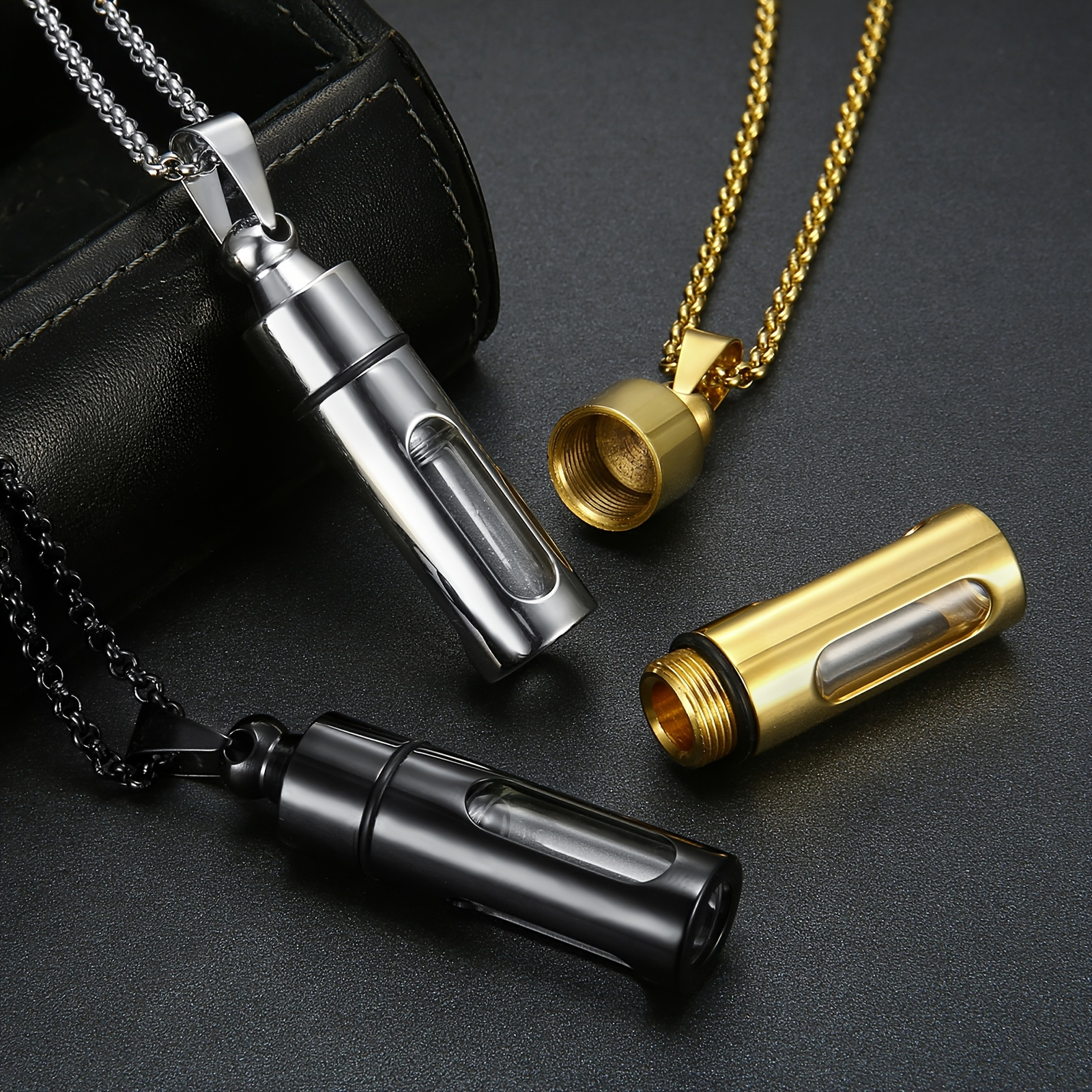 

1pc Creative Removable Perfume Bottle Design Pendant Stainless Steel Necklace For Men