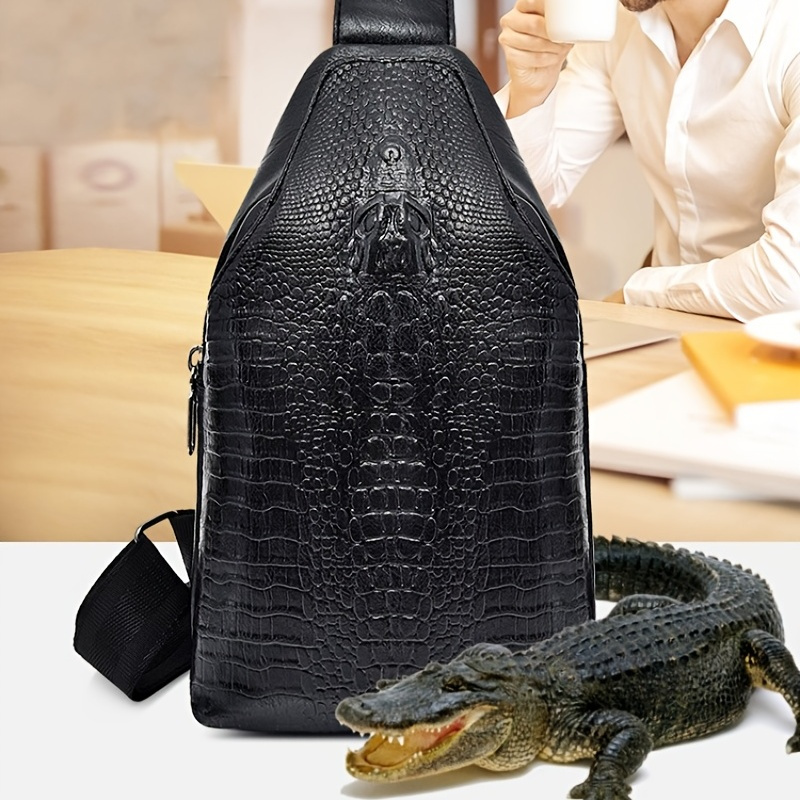 Chain Decor Fanny Pack Metal Horse Decor Zipper Adjustable Strap Fashion  PU, Medium Waist Bag Crocodile Embossed Trendy Waist Bag For Travel &  Sports, Stylish Artificial Leather Chest Bag,Shoulder Bag Retro Classic