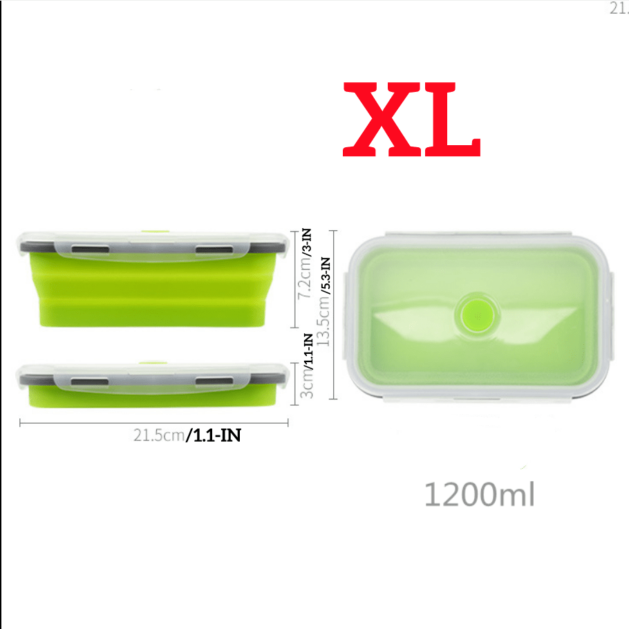 Tebru Food Container, Collapsible Lunch Box,Food Grade Silicone Foldable  Lunch Box Portable Rectangle Food Storage Container 