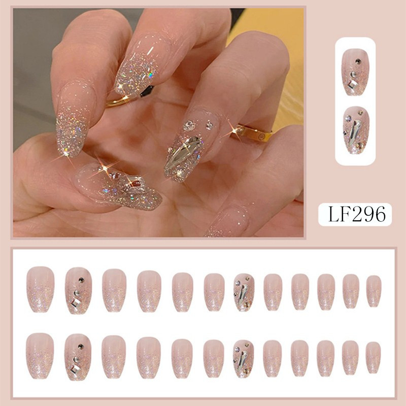 L63 Press on Nails 24Pcs long Reusable Waterproof coffin brown rhinestones  shiny bling bling cheetah leopard long Nails, kincorybeauty