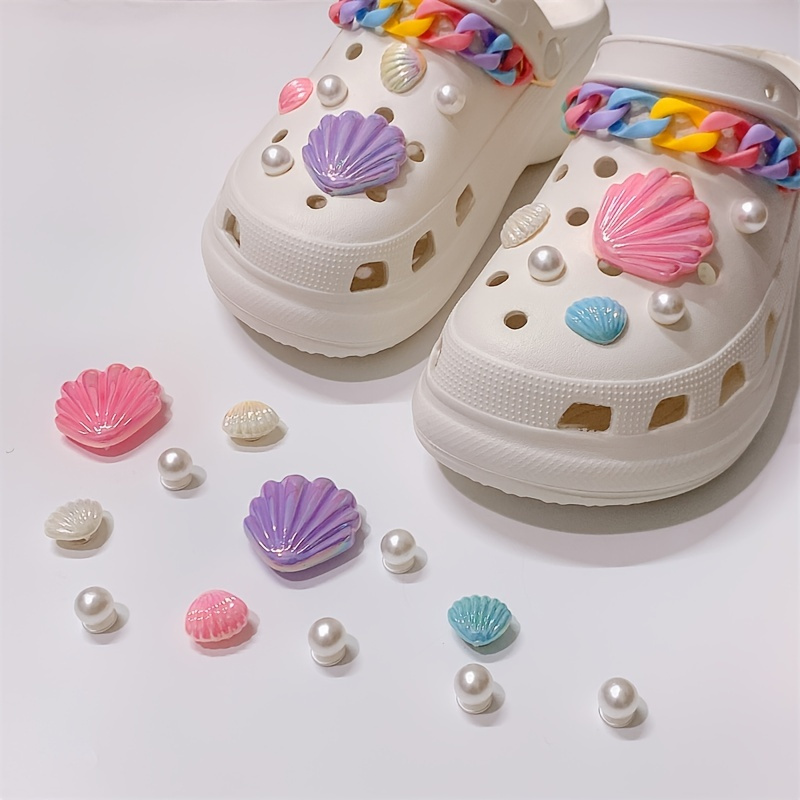 3D Jibbitz Croc Charms Set Shell Big Pearl Colorful Shoe 