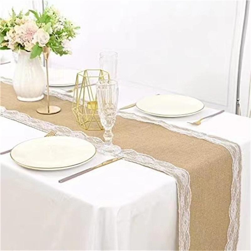 TEMU Burlap Table Runner Vintage Lace Natural Jute Table Runner