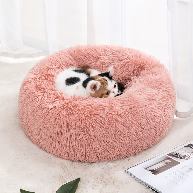 Cat Beds Cushion,Pet Hammock Bed, Cat Calming Cuddler Bed, Anti-Slip Fluffy  Round Washable Cat Bed with Plush Mat & Cat Toy Balls,Fits up to 25lbs, Pet  Bed for Kitty and Puppy-Pink