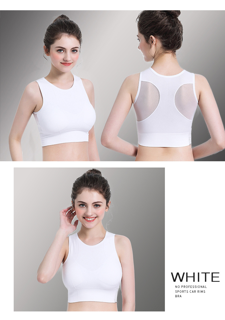 Solid Color Mesh Stitching Wire free Sports Bra Stretchy - Temu Mexico